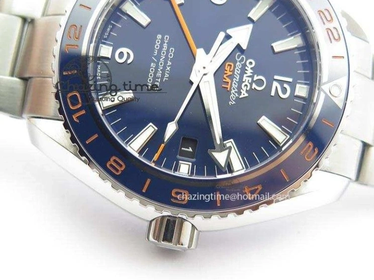 0220 Planet Ocean GMT 43.5mm V6F Goodplanet Orange Marker Blue Dial On SS Bracelet A ModernLook 8215
